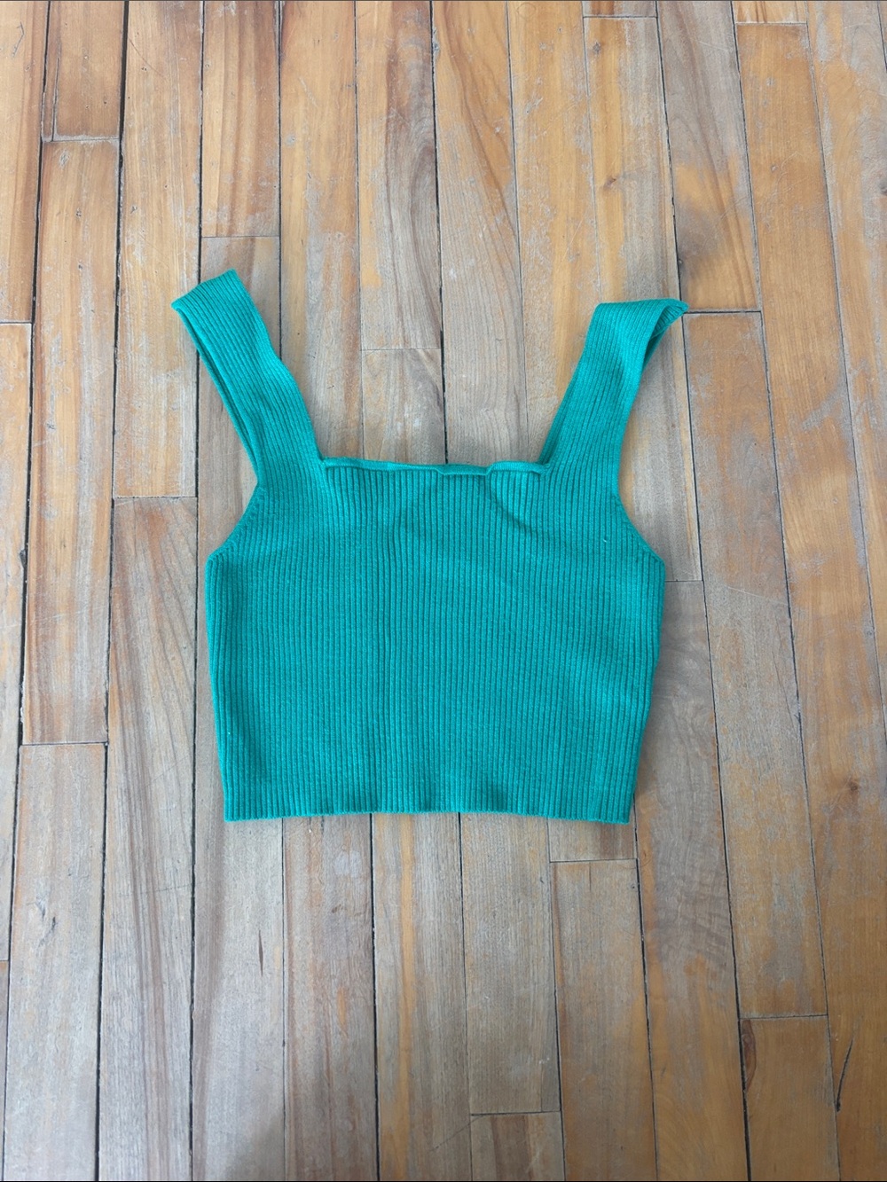 SHEIN Emerald Ribbed Square-Neck Crop Tank